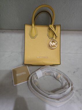 Michael Kors Mercer Yellow Pebbled Leather Mini Tote